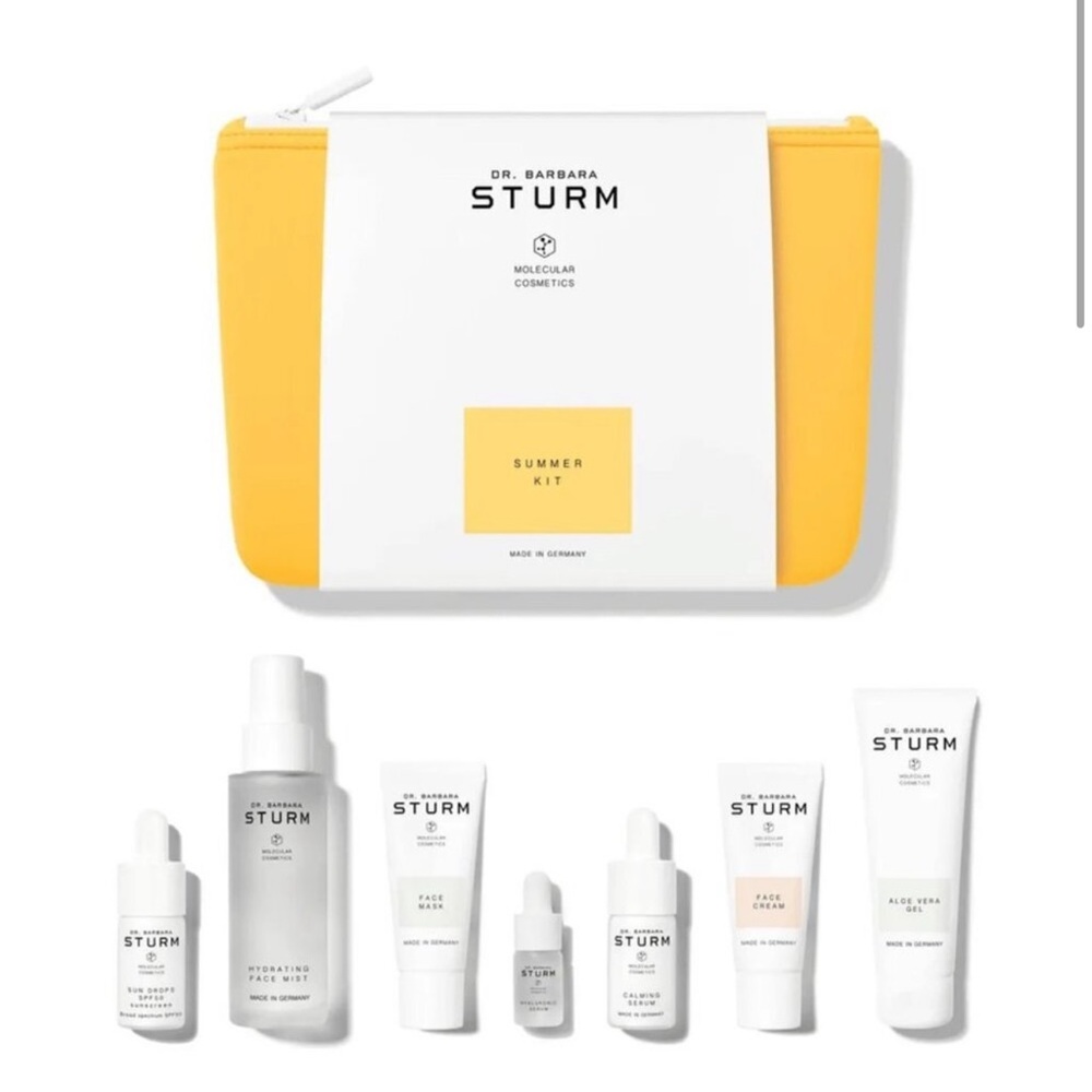 Dr. Barbara Sturm 7 Skincare Essentials w/Yellow Neoprene Zipper Pouch NEW